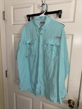 Blue/Green Columbia PFG Long Sleeve Shirt Omni Shade Size L
